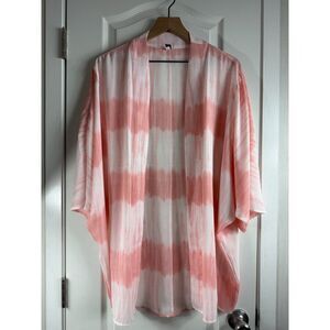 Lane Bryant Women's White Pink Tie Dye Open Front Kimono Top Size 14 / 16